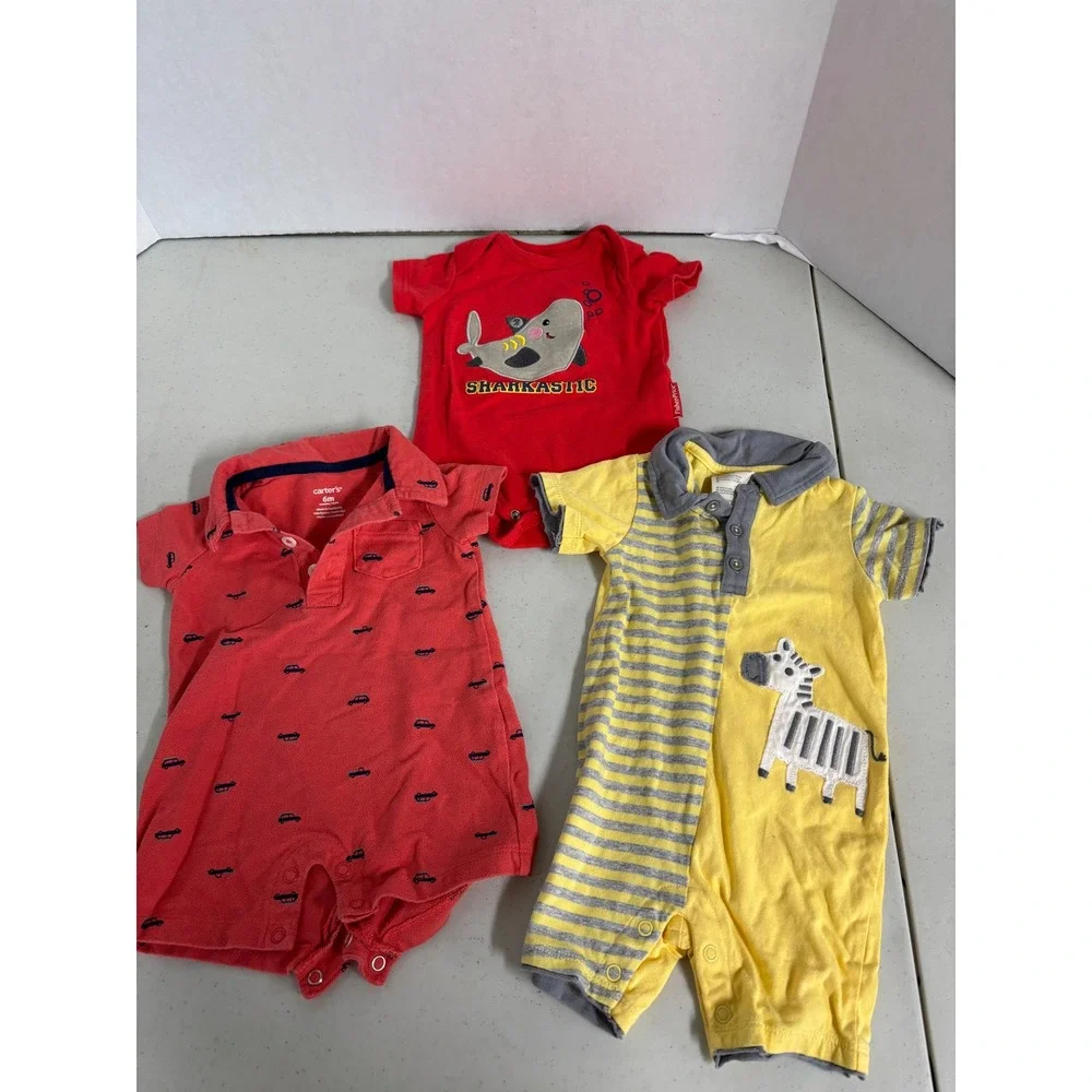 Baby Boy Romper Bodysuit Bundle 6M Carters Fisher Price‎ First Impressions 3pc